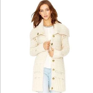 Rachel Roy Shawl Collar Long ChunkyKnit  Heavyweight pocket Cardigan Cream Large